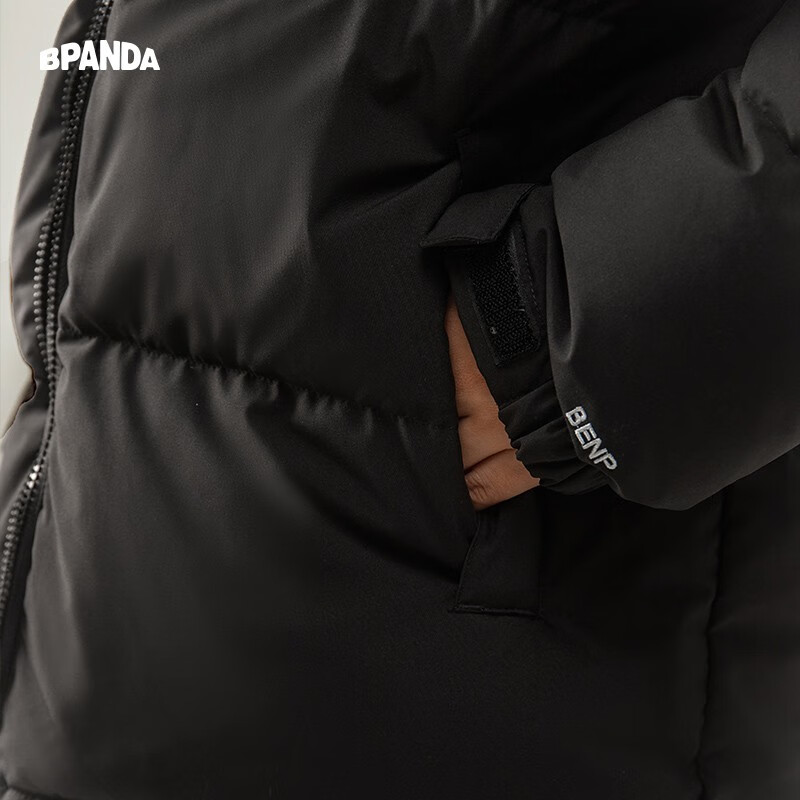 熊猫·本(ben.panda)工装羽绒服男潮流时尚立领加厚保暖户外休闲上衣多穿外套 黑色(防泼水面料) M