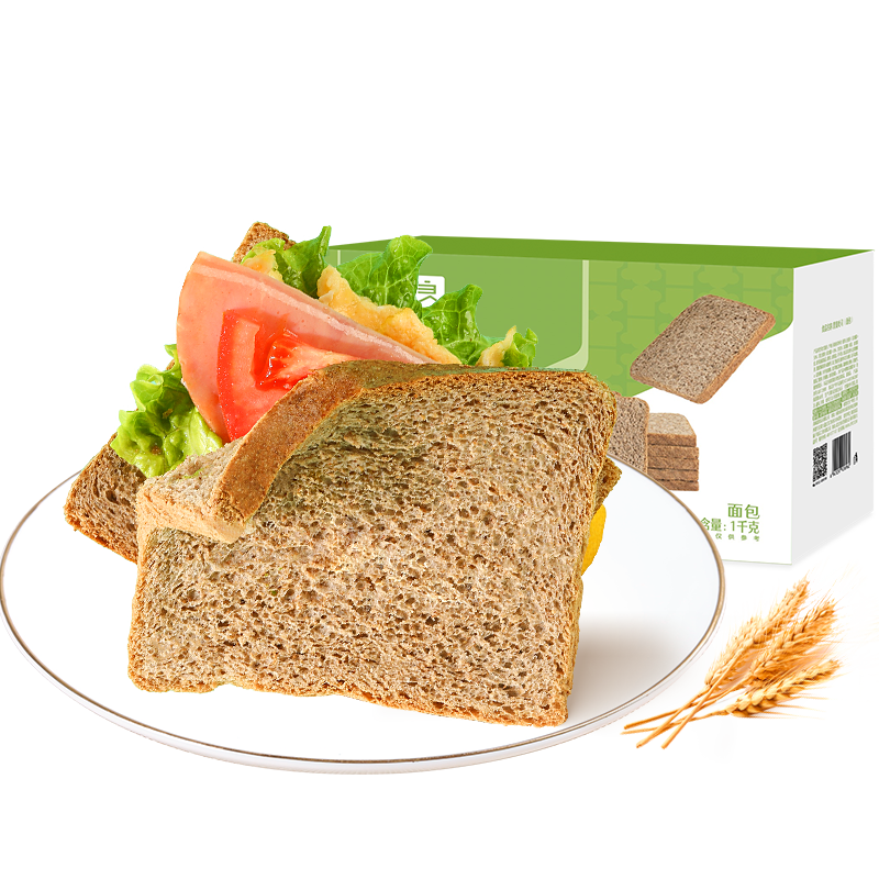 良品铺子 黑麦全麦面包1000g 家庭装营养早餐面包休闲零食整箱装