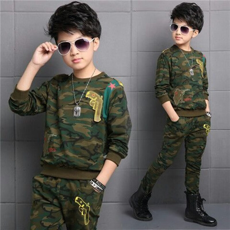 儿童迷彩服套装男童军人圆领卫衣春秋款小孩解放军衣服女童童装 军