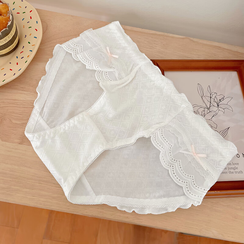 极丽蔻可爱少女舒适纯色蕾丝边甜美棉质中腰内裤女 白色利润较低满50