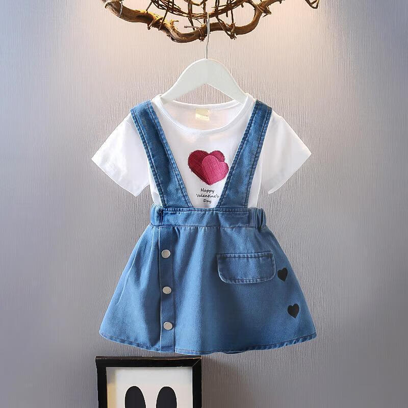 乔僖枫女童牛仔背带短裤套装夏季儿童吊带牛仔裙女中小童女装夏款短袖