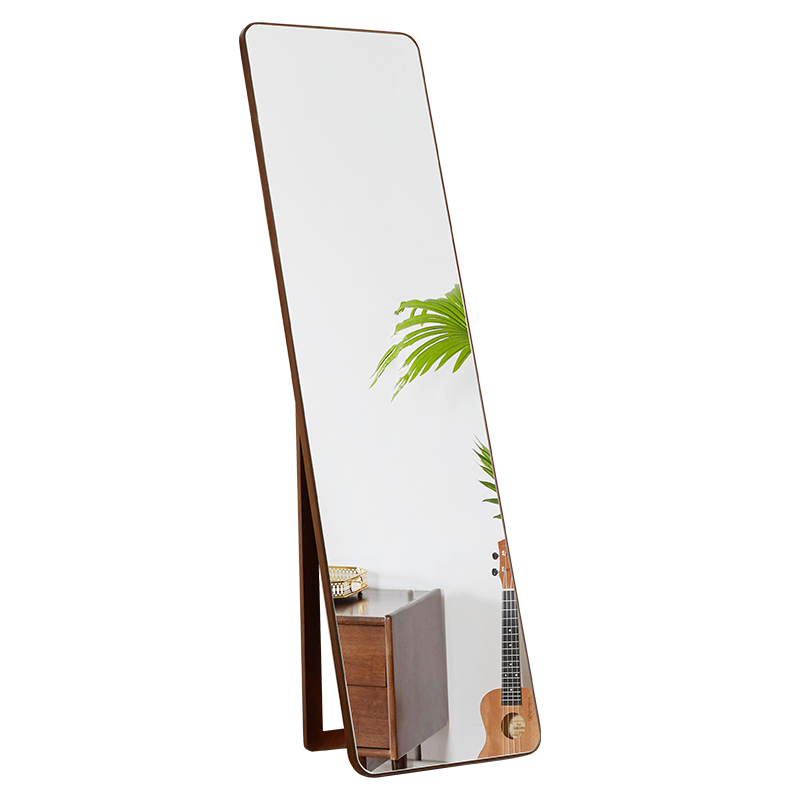 家逸实木无框穿衣镜全身镜子贴墙卧室客厅试衣镜壁挂装饰镜落地镜胡桃色