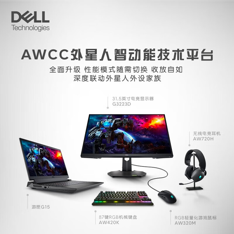 戴尔(DELL)游匣G15 5530酷睿 13代酷睿高性能吃鸡电竞游戏本独显直连商务剪辑学生笔记本电脑 13代 i5-13450HX RTX4050 32G内存 1TB PCIE高速固态 定制