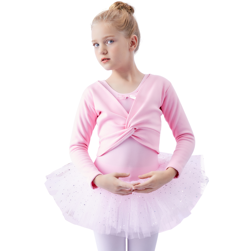 舞东方舞蹈服儿童女秋冬长袖芭蕾舞裙女孩幼儿中国舞跳舞衣服女童练功服 浅紫色【棉质长袖+加绒外套】 130  (高120-130cm 重38-43斤)