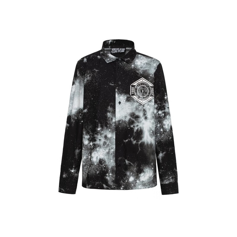 versace jeans couture范思哲(副线)男士星空扎染长袖衬衫衬衣 黑色
