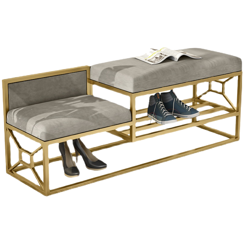 AEY 北欧轻奢门口鞋柜家用入户换鞋凳 金色框时尚粉绒布100cm