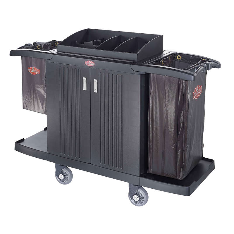 會汕 南酒店客房服務車多功能手推車布草車塑料保潔車工作布袋車清潔車房口車05帶門款