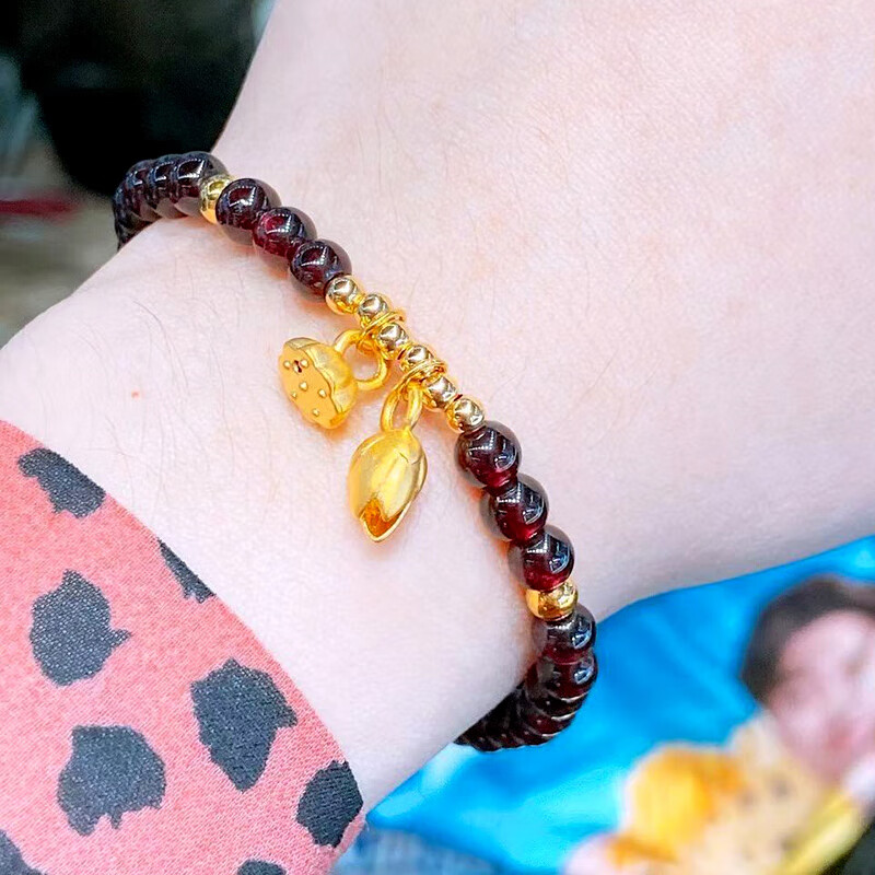 lpez老凤凰黄金两世欢莲蓬石榴石手链女荷花转运珠吊坠999足金情人节