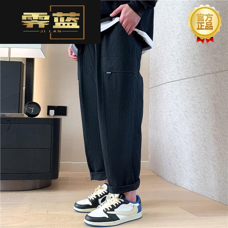 霁蓝大码男装春季潮牌百搭直筒休闲裤男加肥加大宽松长裤男 黑色  40怎么样,好用不?