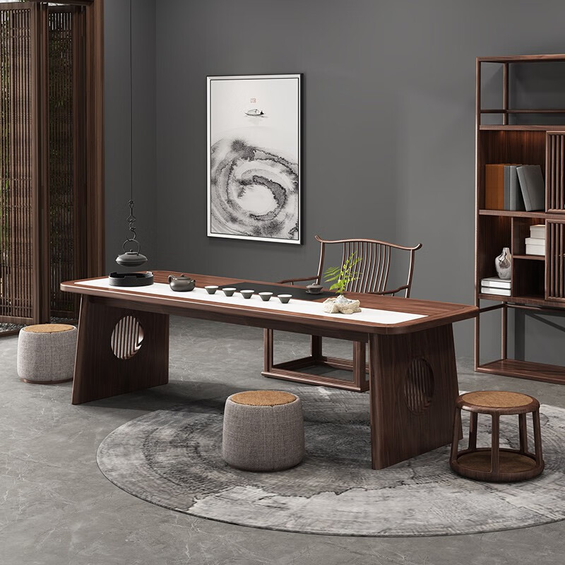 新中式茶桌椅组合禅意空间实木功夫茶台喝茶泡茶桌茶室设计师家具 1.