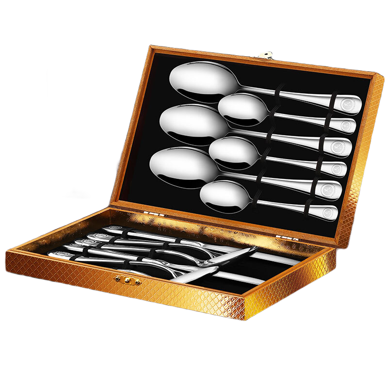 優(yōu)泊仕304不銹鋼牛排刀叉套裝西餐盤子西餐餐具套裝簡約全套家用刀叉勺 304賽倫三人份12件套+金色禮盒