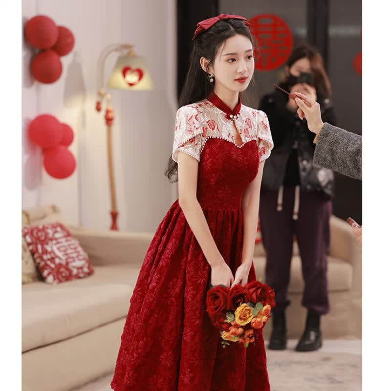 口旋敬酒服新娘感红色结婚回门便装小个子中式旗袍礼服女夏季订婚 酒红色中长款 L怎么样,好用不?