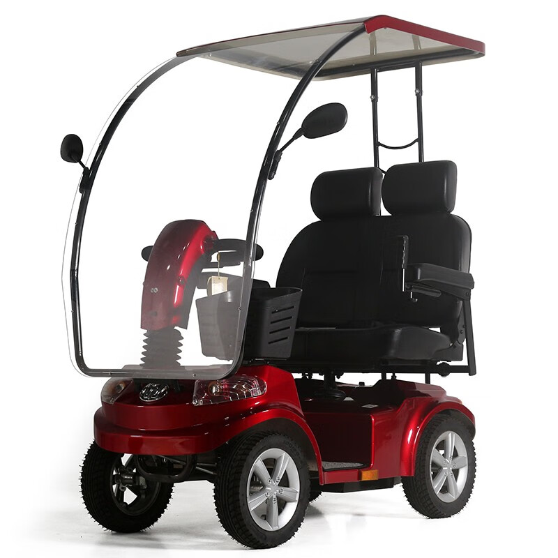 4034老年代步电动车双人带棚残疾人接送小孩进电梯老人四轮电瓶车