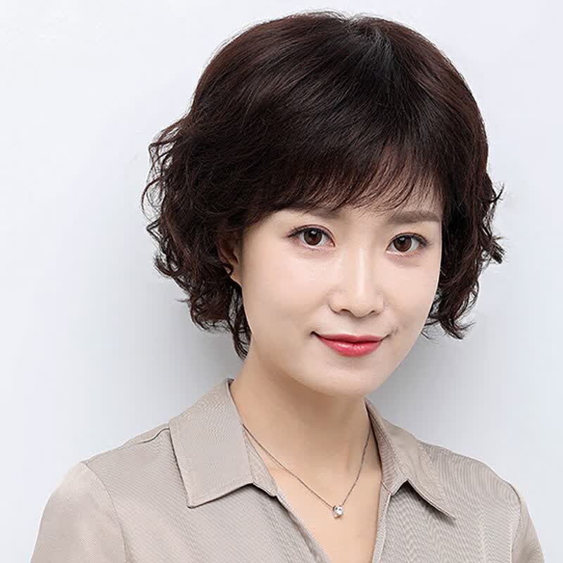唐妮假发女短发妈妈假发女全头套中老年真人发丝真发短卷头发套式自然 【假发款】黑色+发网 假发高性价比高么？