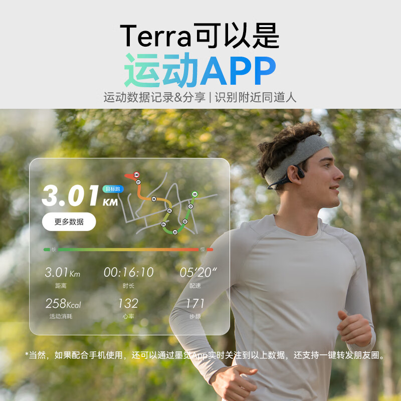 墨觉（MOJAWA）Terra 头戴式智能运动设备耳骨传导蓝牙运动耳机无线跑步骑行游泳8级防水32G内存 高级黑