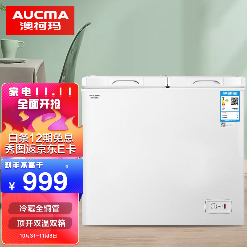 澳柯玛（AUCMA）166升 家用商用冰柜 大冷冻小冷藏双温双箱冷柜 节能卧式小冰箱 冷藏全铜管 BCD-166CNE