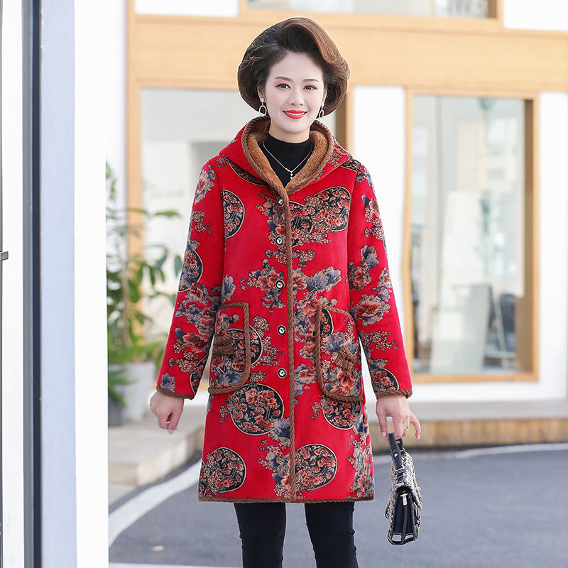 【女装新款】妈妈冬装外套中老年棉衣女中长款棉服加绒加厚冬季棉袄