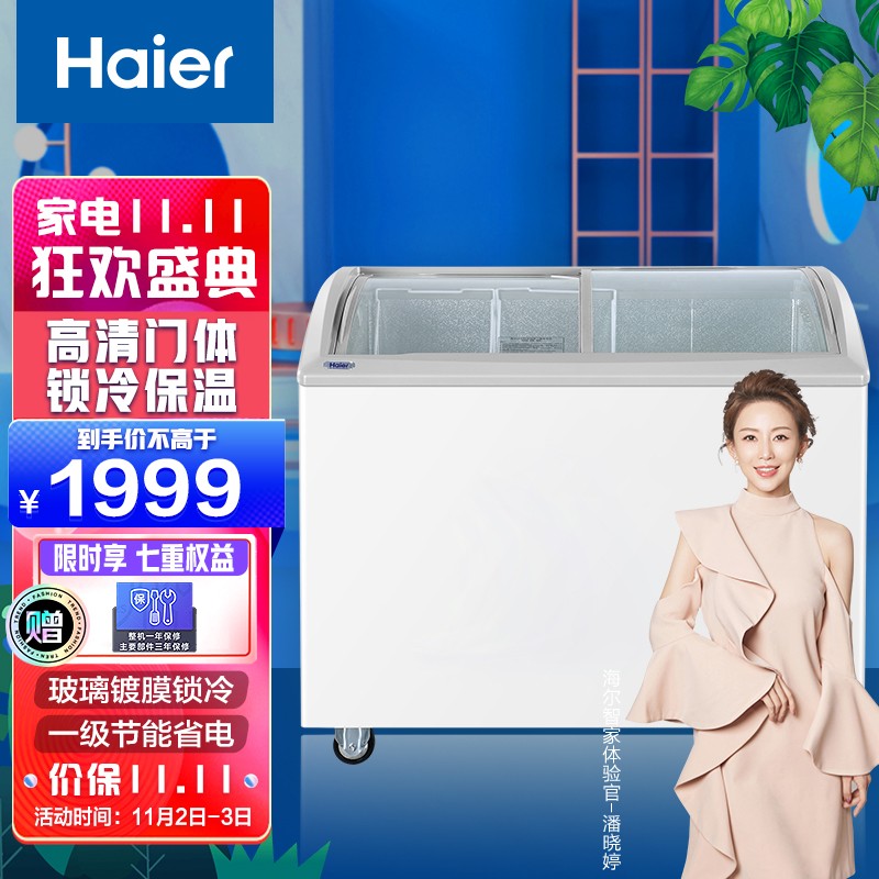 海尔（Haier） 260升卧式展示柜冷藏柜 圆弧玻璃门冷藏冷冻商用保鲜柜冰柜SC/SD-260HDS