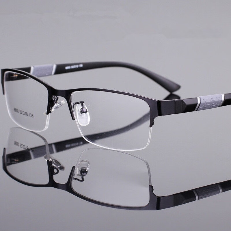 ONEVAN近视眼镜男0-600度半框金属眼镜电脑护眼 炫酷黑色 平光0度【单个眼镜】