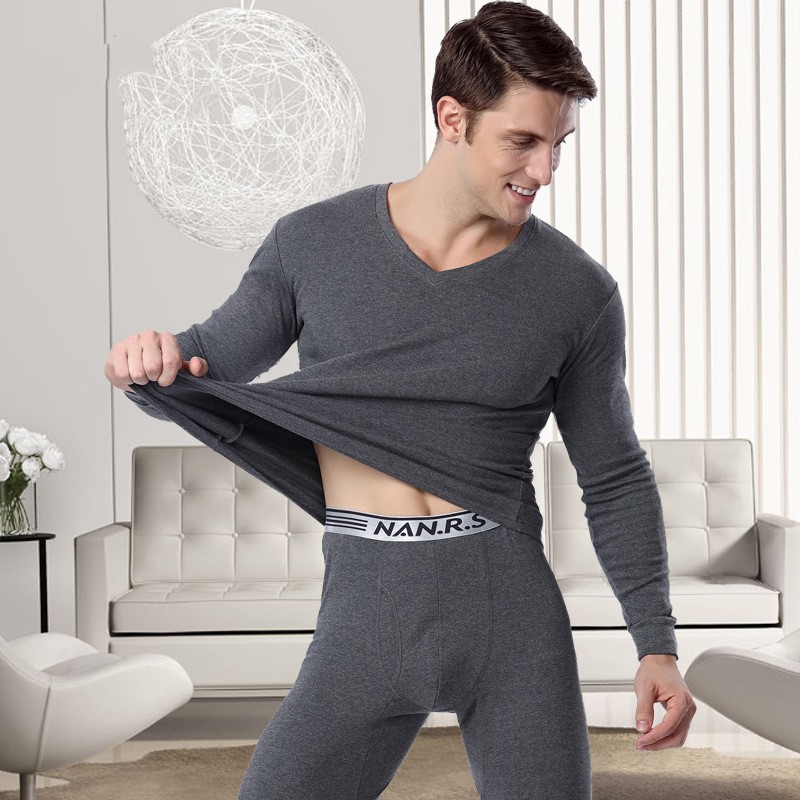 八爪蜘蛛男士保暖内衣男套装打底裤毛衫男生秋衣秋裤秋冬款 深灰色 l