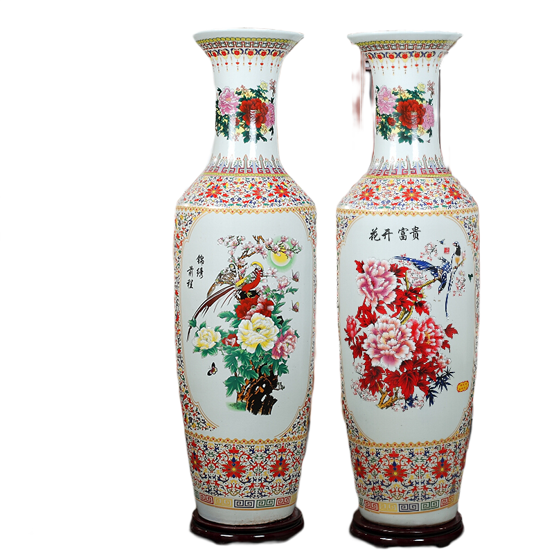 垚罄 景德鎮(zhèn)陶瓷器粉彩大花瓶落地客廳擺件喬遷禮物酒店公司開業(yè)禮品 錦繡前程-金邊款 1.6米單個 配底座
