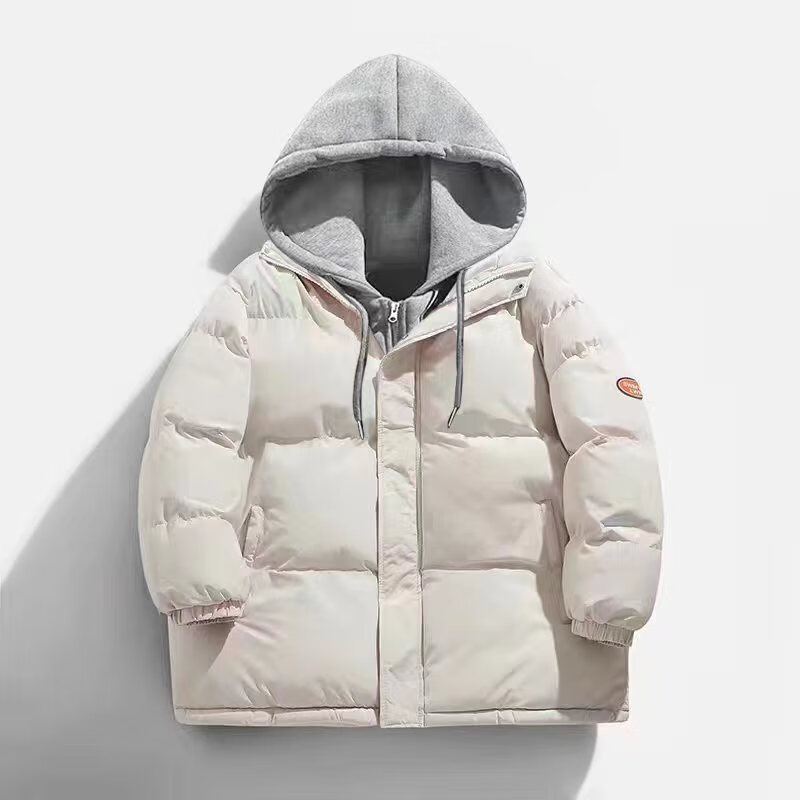 凯逸弗（kainifu）冬季假两件棉服男宽松青年情侣连帽加厚外套 卡其 L