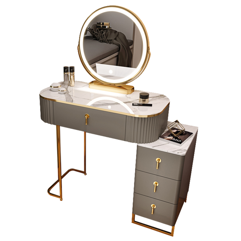 工来工往梳妆台卧室轻奢化妆台北欧简约网红梳妆桌子多功能小户型ins风化妆桌子 免漆板80cm灰白色(不带梳妆椅)