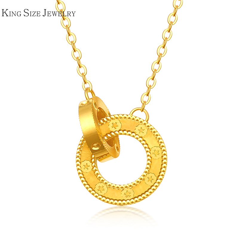 king size jewelry 黄金项链女5g双环吊坠足金圆形套链定价 双环吊坠
