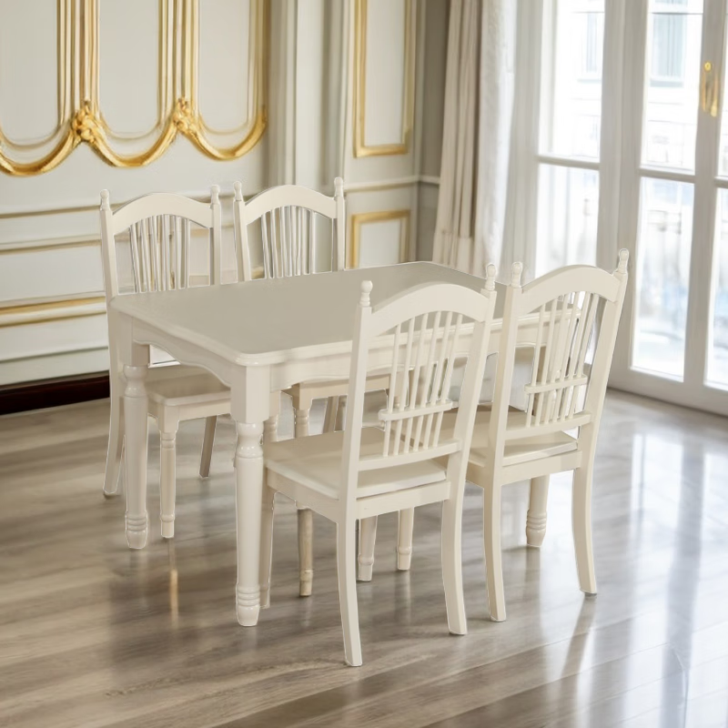 禾木玛  ACAROIDM欧式餐桌椅组合美式白色桌椅田园风格纯实木韩式现代奶油风小户型 1.2米直腿餐桌+4把六条椅(全实
