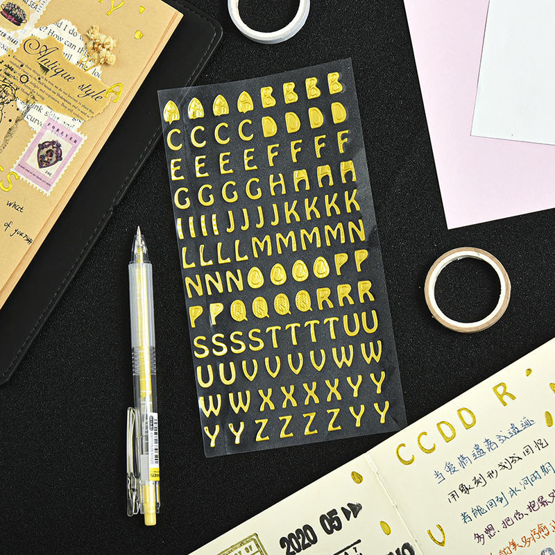 迦南歌基手账字母数字英文键盘烫金贴纸号码编号标签防水不干胶装饰小
