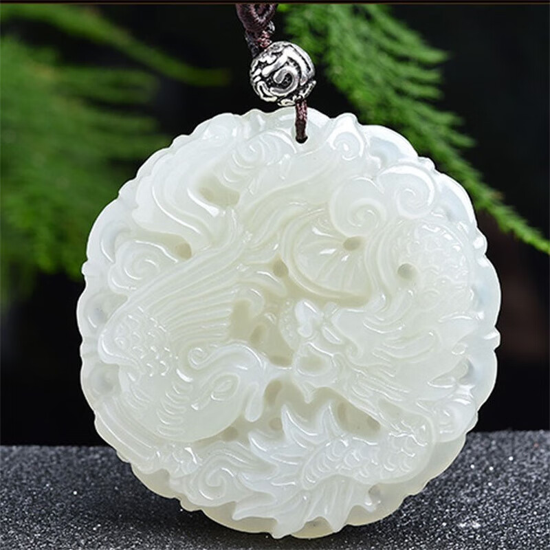 羊脂玉龙凤牌男女款玉佩玉坠玉石挂件阿富汗玉吊坠礼物 龙凤呈祥