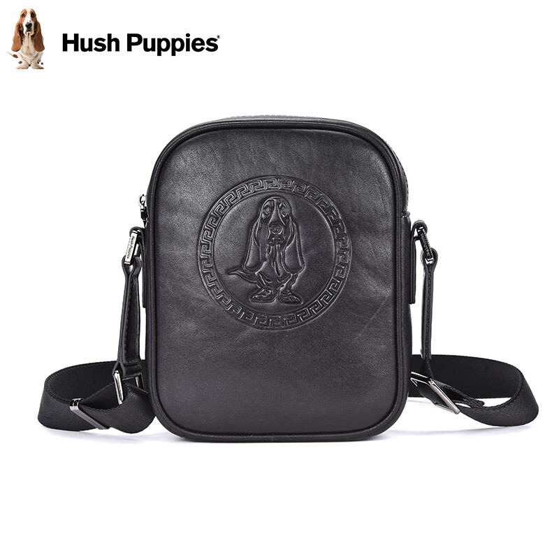 暇步士（Hush Puppies）单肩包男士休闲潮流时尚斜跨包包大容量青年背包 黑色 黑色 