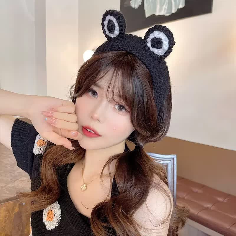 安之尚卡通气质大眼睛青蛙可爱发箍女洗脸毛线针织头箍防滑发卡压发