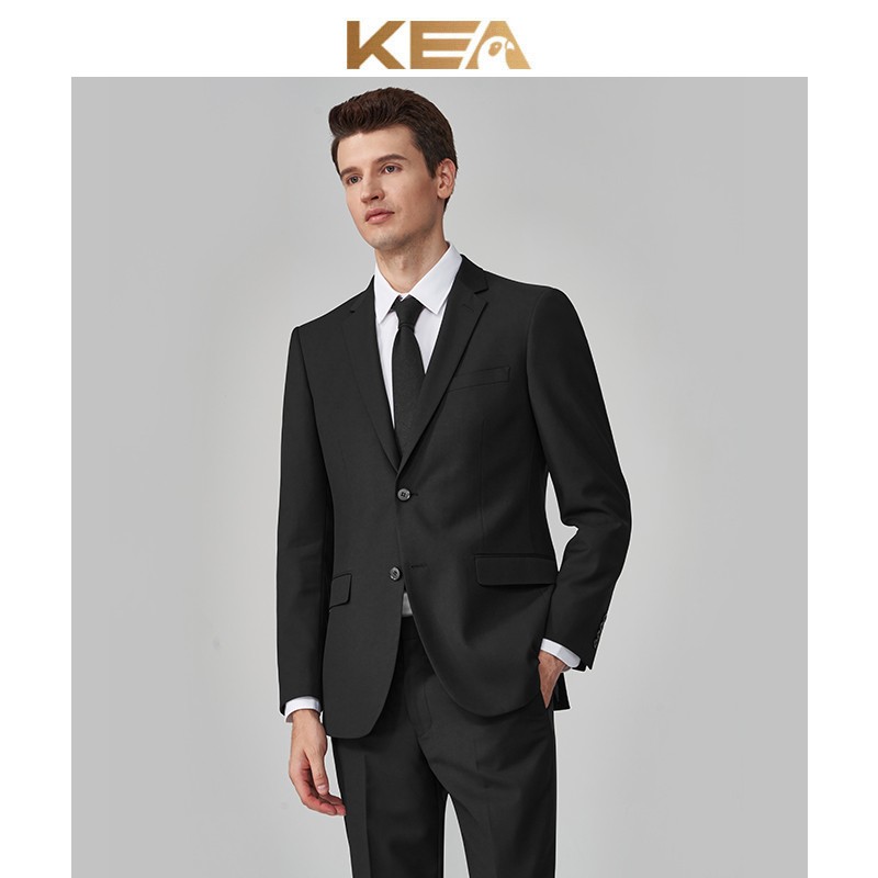 KEA西服套装男士修身商务休闲职业正装西装伴郎服新郎结婚礼服 黑色双扣-两件套 180/96A(50)