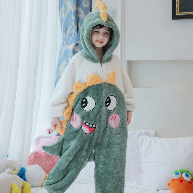 睡衣女孩加厚珊瑚绒男童连体睡衣防踢被小恐龙小孩睡袋 dz210恐龙男