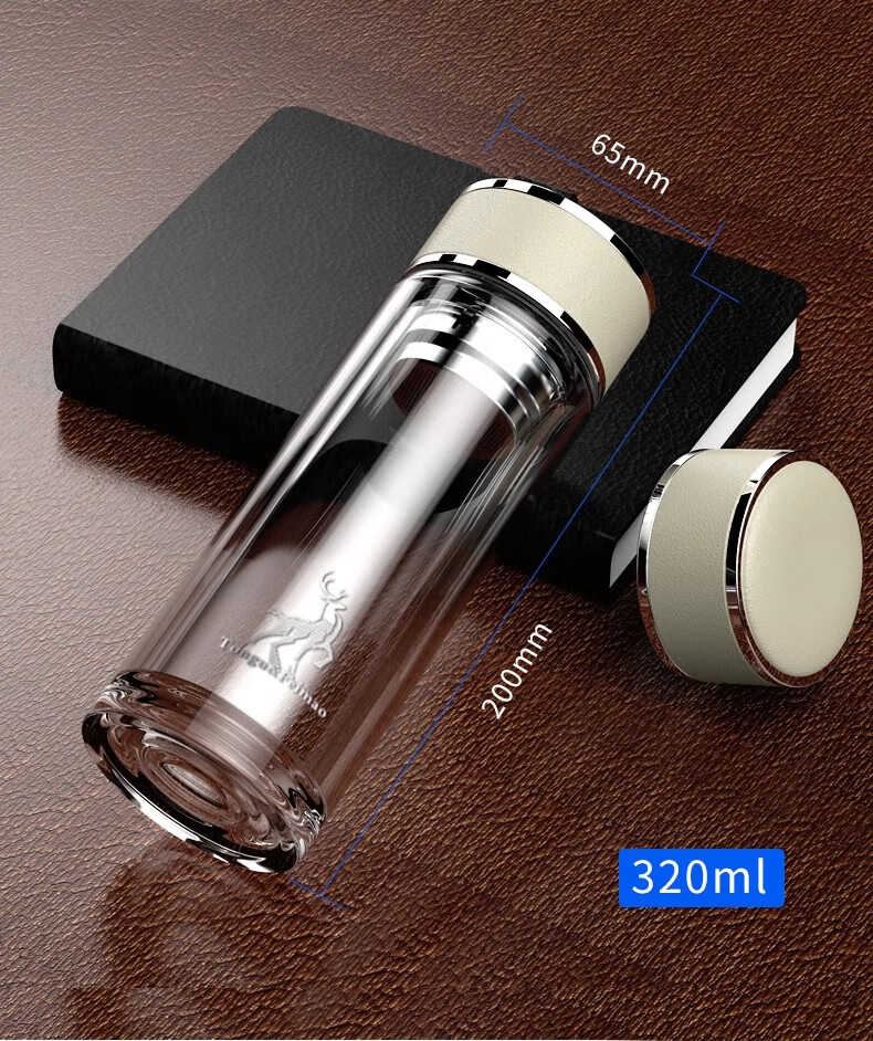 同优(tongu)双层玻璃杯泡茶杯男女商务家用过滤带盖高硼硅大容量水杯