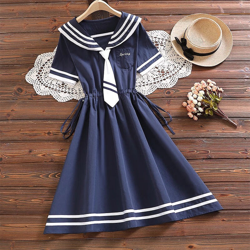 珈岑学院风水手服夏季连衣裙日系jk少女大童收腰显瘦初中学生裙子