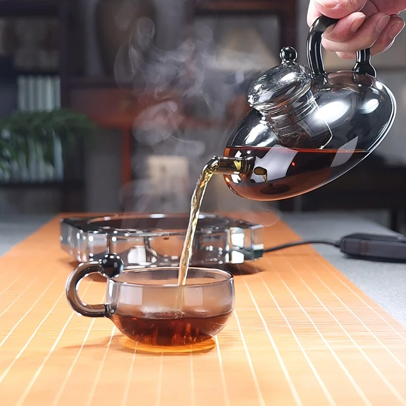 全度煮茶壶花茶壶套装英式泡茶壶茶具加厚耐热玻璃北欧风格轻奢养生壶 灰财鼠壶+玻璃电陶炉