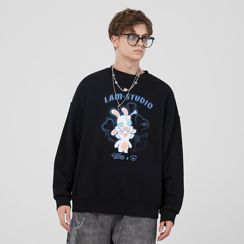 lamlicka  22aw疯狂兔子联名潮牌圆领卫衣男秋季潮流青少年情侣款宽松