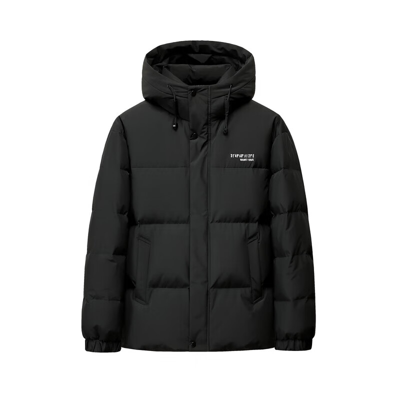雪中飞新款时尚休闲情侣款户外面料连帽保暖短款羽绒服抗寒保暖 黑色|8056 XL 180/96A
