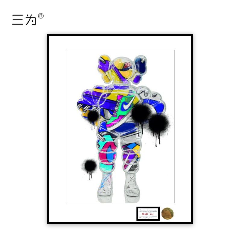带装裱death nyc限量版画《kaws》亲笔签名潮流艺术挂画 现货包邮