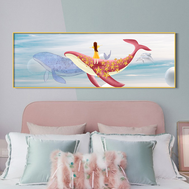 卡通鲸鱼挂画儿童房壁画现代简约设计师软装酒店定制工装别墅高档画