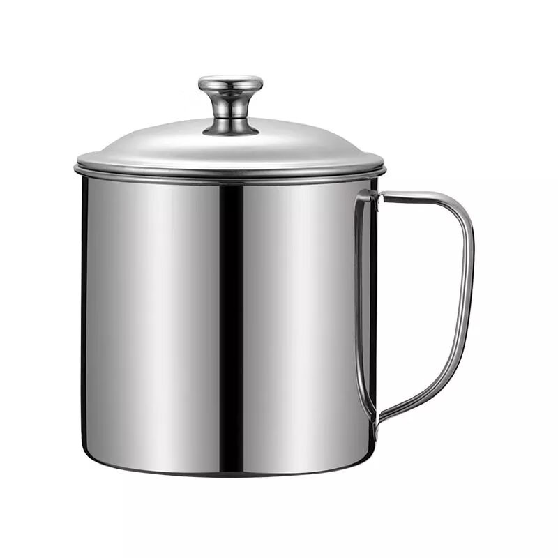 不锈钢水杯无磁家用带盖口杯带手柄盖成人喝水茶杯幼儿园杯子