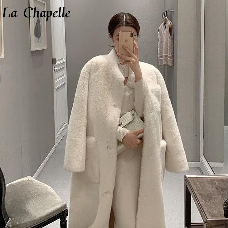 la chapelle女装中长款羊羔毛绒大衣女冬季2023新款韩版时尚洋气百搭
