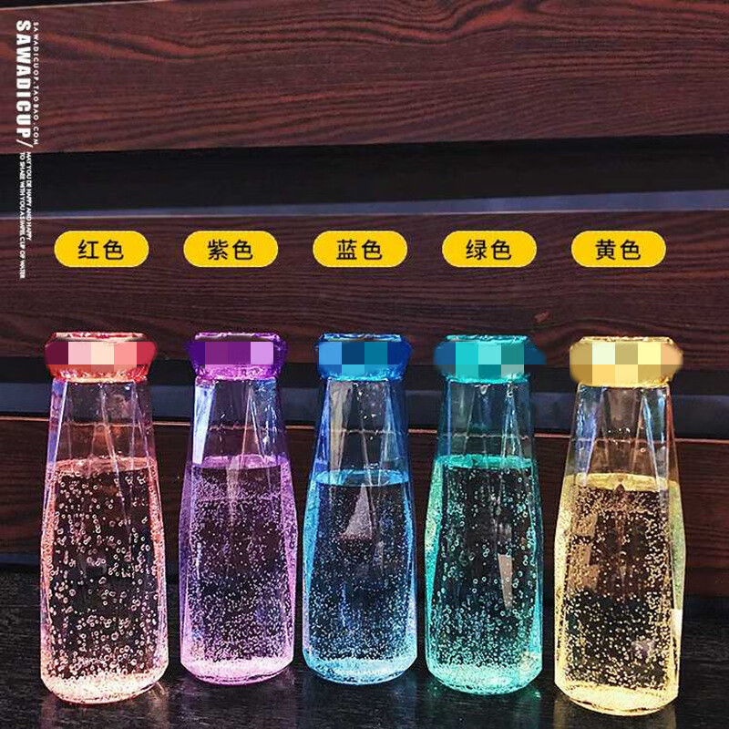 新款网红水杯ins杯子炫彩水晶杯钻石杯礼品杯创意菱形玻璃随手杯 黄色 401-500ml