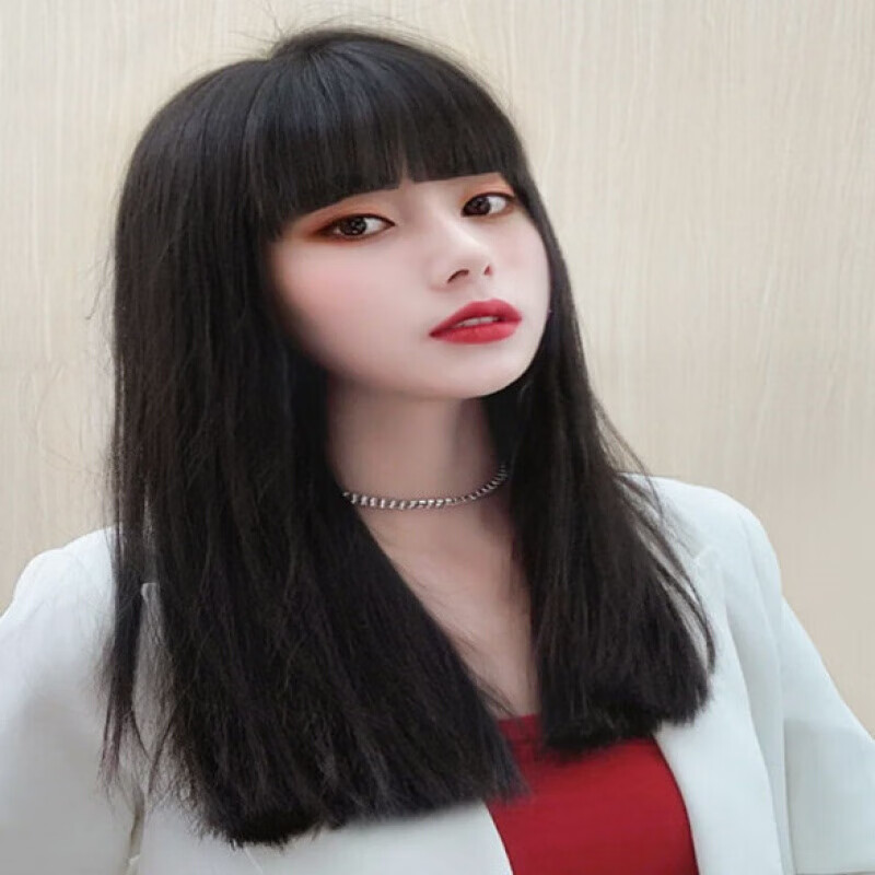 假发女新款全头长直发自然全头套网红逼真黑长直发空气刘海中长发 齐