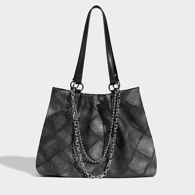 莫尔克(merkel)新款大容量托特包女士通勤格纹链条单肩斜跨腋下包 深