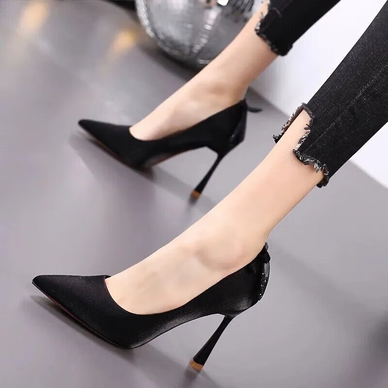 鞋床上免脱凉鞋床上穿的高跟鞋情趣性感细跟气质尖头夜店 黑色 10cm