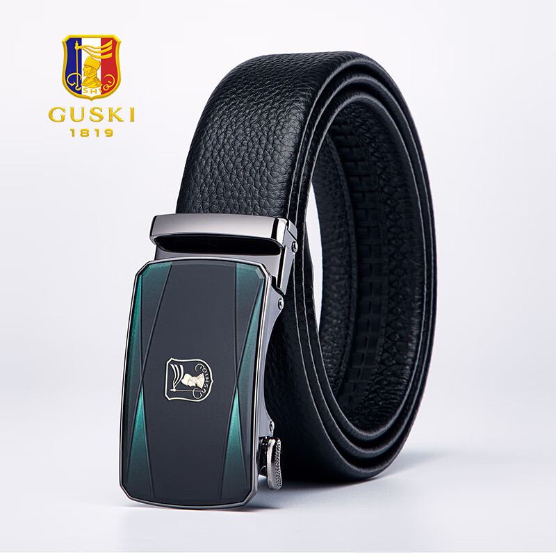 古士旗(GUSKI)品牌皮带男真皮自动扣腰带头层牛皮高档生日礼物送男友老公 【专柜礼盒】百搭枪色/头层牛皮/680009A 115cm -130cm默认随机发(可修剪)