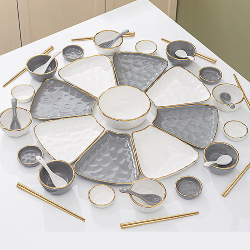 英格丽（INGRI）陶瓷拼盘餐具组合套装家用圆桌团圆家庭聚餐菜盘子碗乔迁新居送礼 双拼汤碗41件套